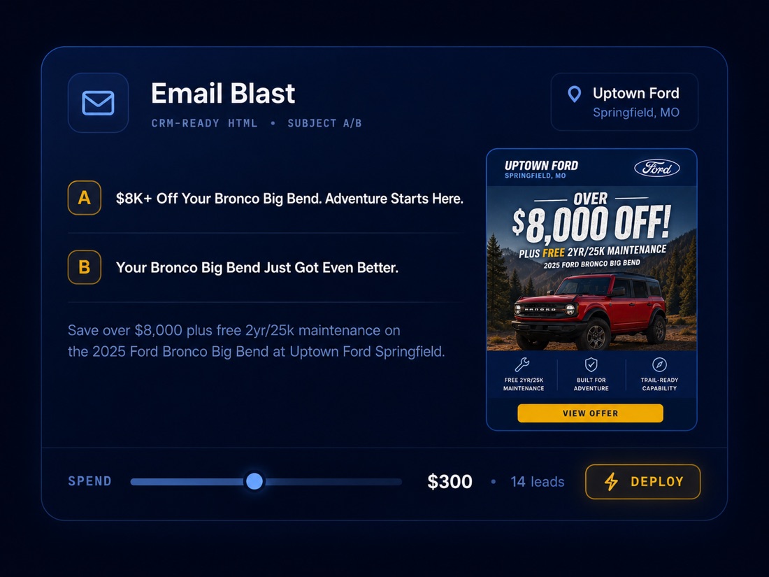 AutoAddy-generated email blast with subject line A/B tests